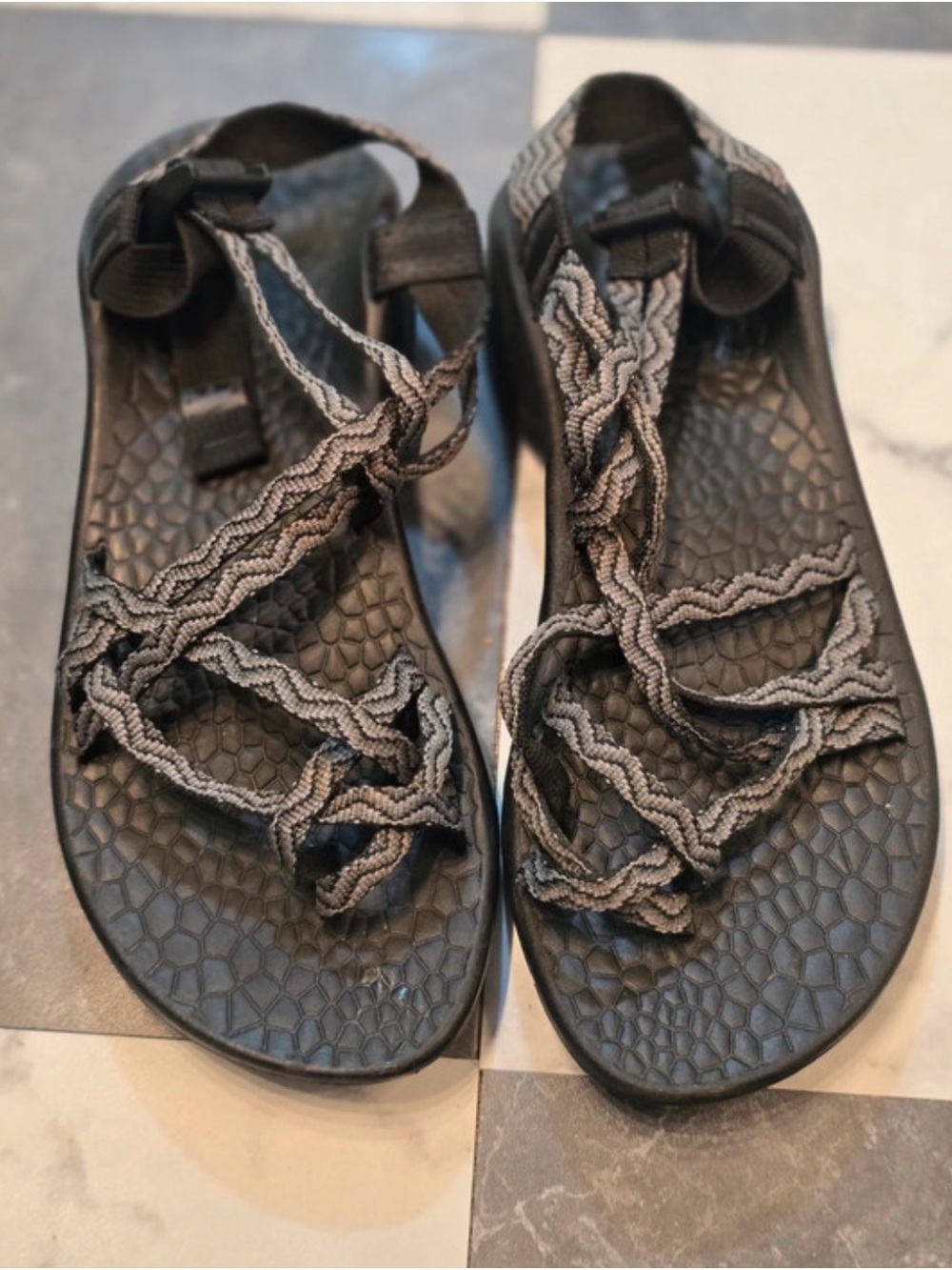 Chaco Women's Black and Gray Patterned Strap Sandals